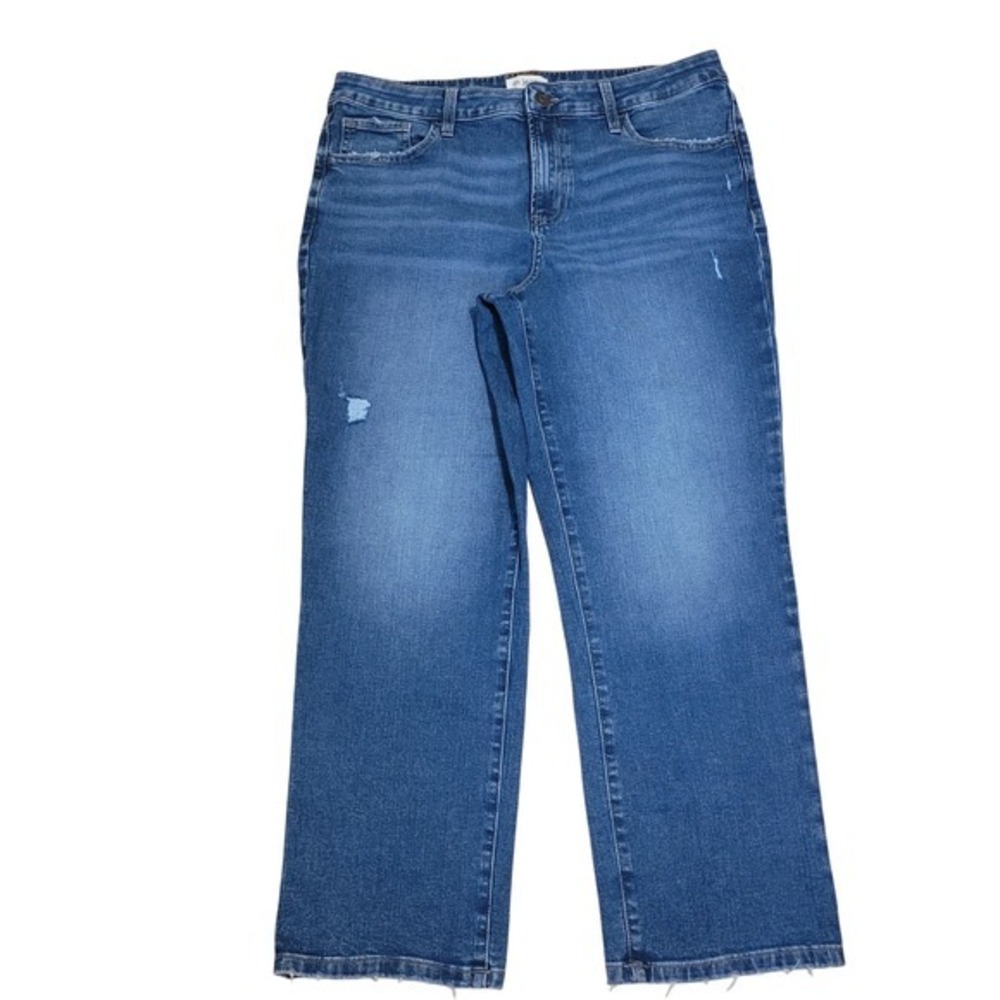 Maurices M Jeans Slim Straight Ankle Women 16 Blue Excellent Mid Rise Distressed